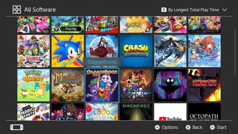 The return road, collection of game icons on the Nintendo Switch