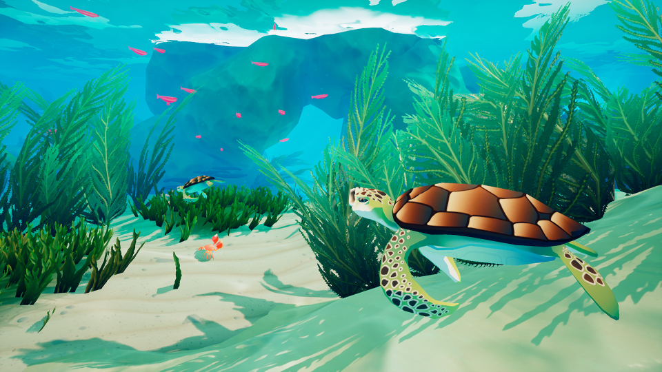 Mythic Ocean. LadiesGamers.com. A shallow oceanic scene. Fish, seaweed, and turtles can be seen.