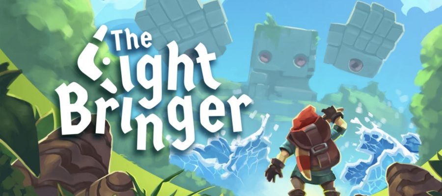 Promotional image for Lightbringer showing the main character in front of a stone golem. Published on LadiesGamers