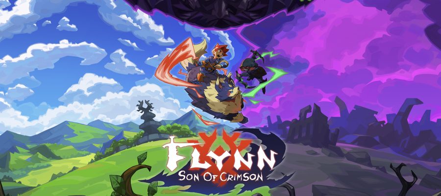Promotional image for Flynn: Son of Crimson, with the main character flying his spirit dog under an evil looking cloud. Published on LadiesGamers