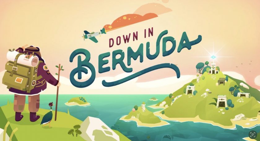 Promotional artwork for Down in Bermuda showing the main character standing on an island looking at other green islands. Published on LadiesGamers