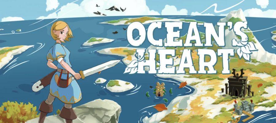 Promotional image for Ocean's Heart with lead character starting on a cliff overlooking islands and ocean. Published on LadiesGamers