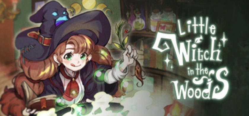Promotional image for Little Witch in the Woods, showing a witch throwing ingredients into a cauldron. Published on LadiesGamers