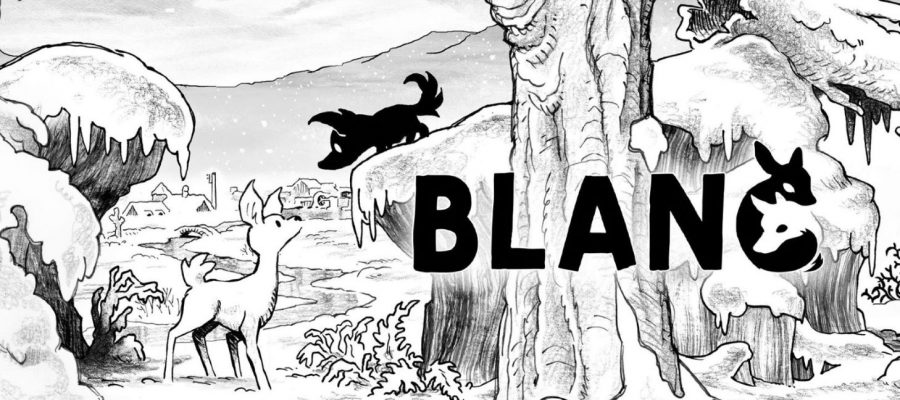 Promotional artwork for Blanc, with a white fawn and black wolf cub in a snowy scene. Published on: LadiesGamers.com