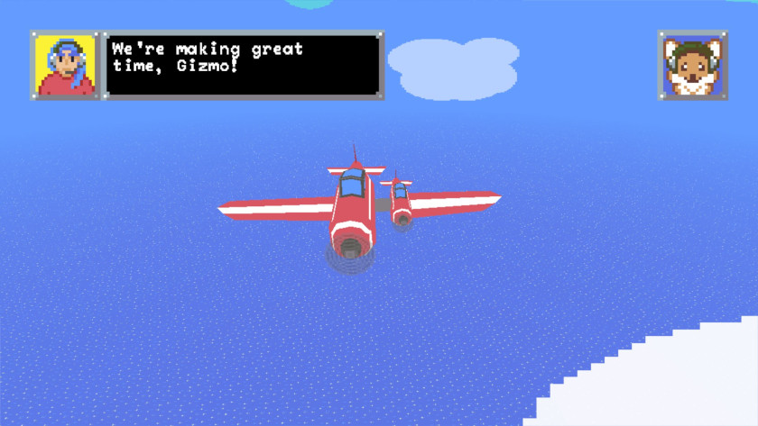 The main character corgi named Gizmo is flying along in a plane with his owner in Corgi Cove.