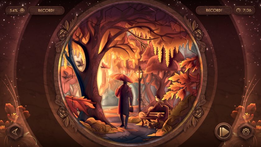 LadiesGamers Glass Masquerade 3 - A man walking with an umbrella through an autumnal park.