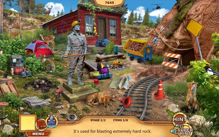 LadiesGamers Big Adventure: Trip to Europe 4 A hidden object scene with a mine and a cabin.