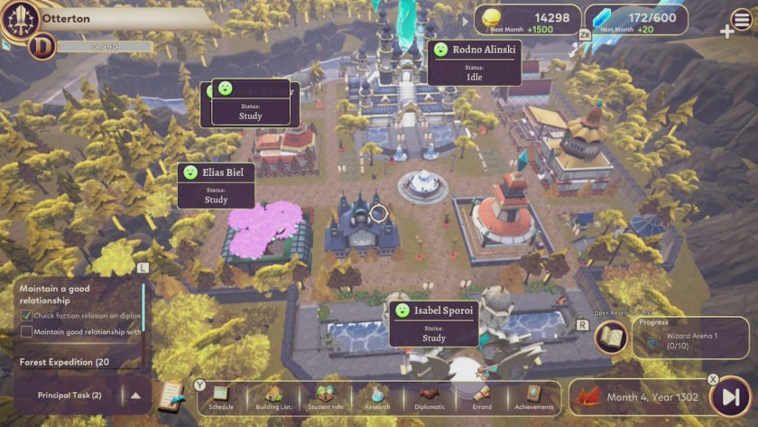 A overhead view of the entire school. Students can be seen running around with there mood displayed on a menu. Various buildings can be seen
