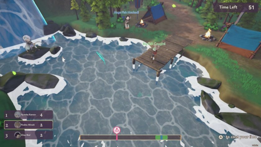 Students can be standing round a lake engaging in a fishing mini game