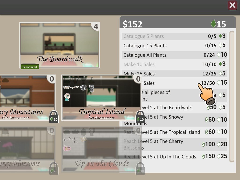 All five levels there are, and the milestones are shown to earn the in-game currency, Leaf. 