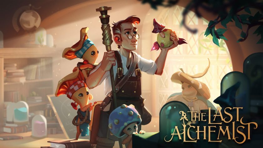 A scene from The Last Alchemist shows a bespectacled man holding an alchemical artifact while surrounded by charming, animated plant creatures. His laboratory is filled with mysterious objects and potions, hinting at a world of magical experiments and discoveries. Published on: LadiesGamers.