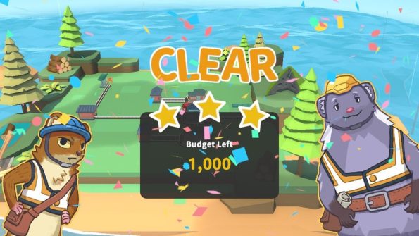 images shows the puzzle clear screen, with the score and two animal characters on either side. 