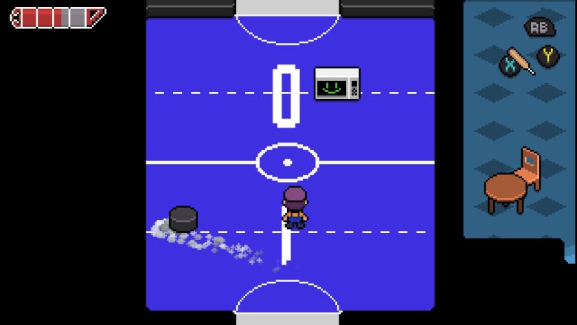 Tai is playing a unique version of the game Pong against a microwave 