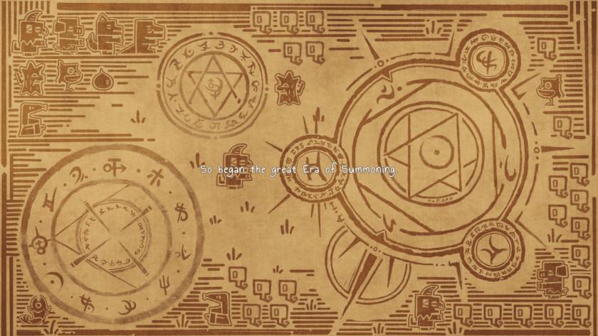 A black and white picture shows a variety of summoning circles.