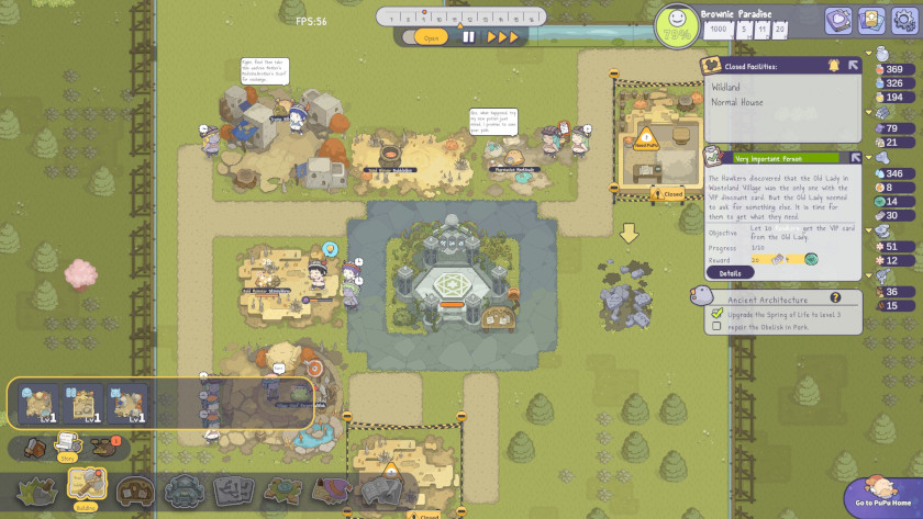 An adventure park with six or seven little buildings sits around a central summoning circle where heroes spawn in.