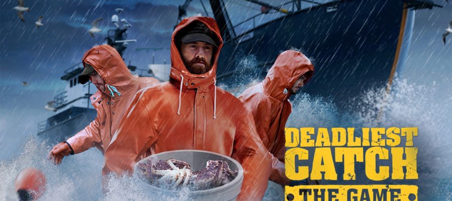 The cover of the game featuring three fisherman one holding a box of crab
