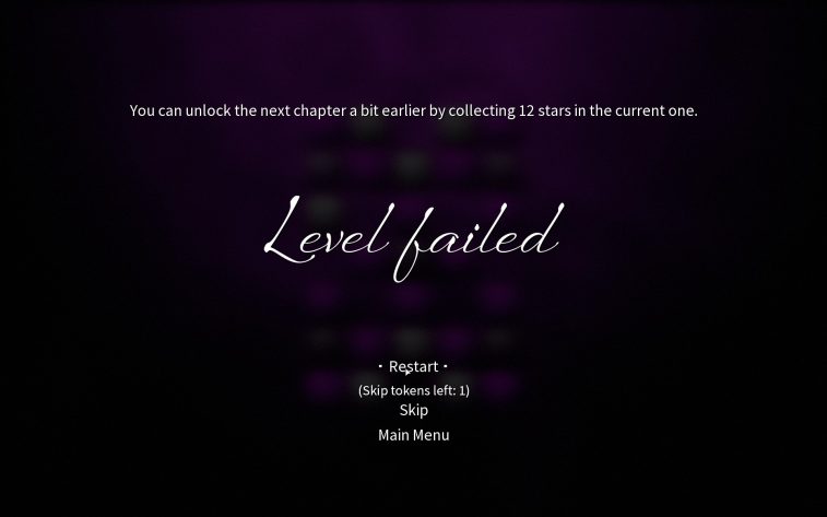 A failed level screen in Delusion