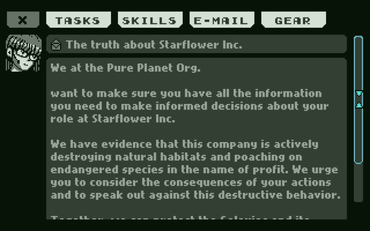 An in-game email about the environmental unfriendliness of our farmer's boss. 