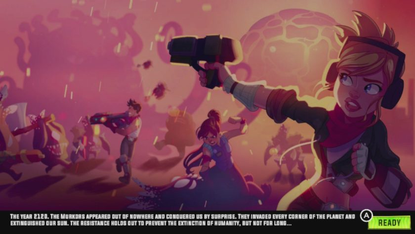 A cutscene of April and resistance members fighting against the aliens