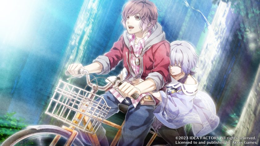 Heishi and Nanami trying to flee from The World on a bicycle
