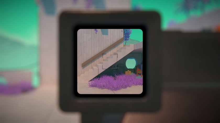 A camera's view is focused on a set of stairs.