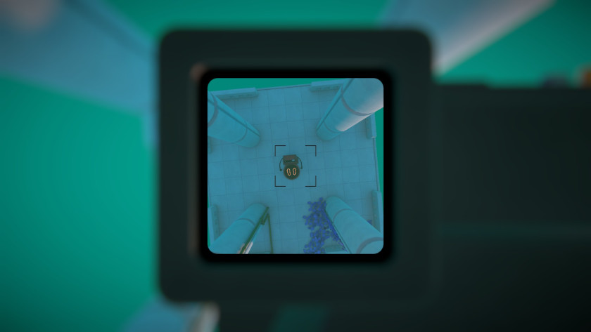 A camera is pointed at a teleporter high above.