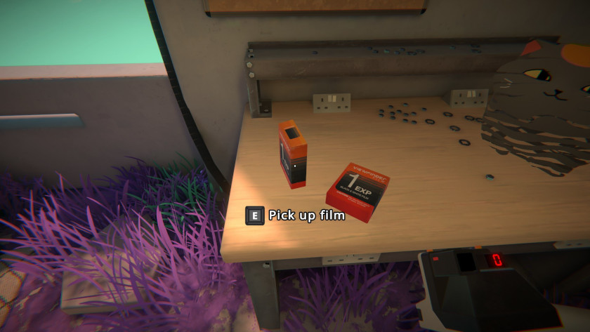 Two red boxes with one photo each inside sit on a wooden desk.