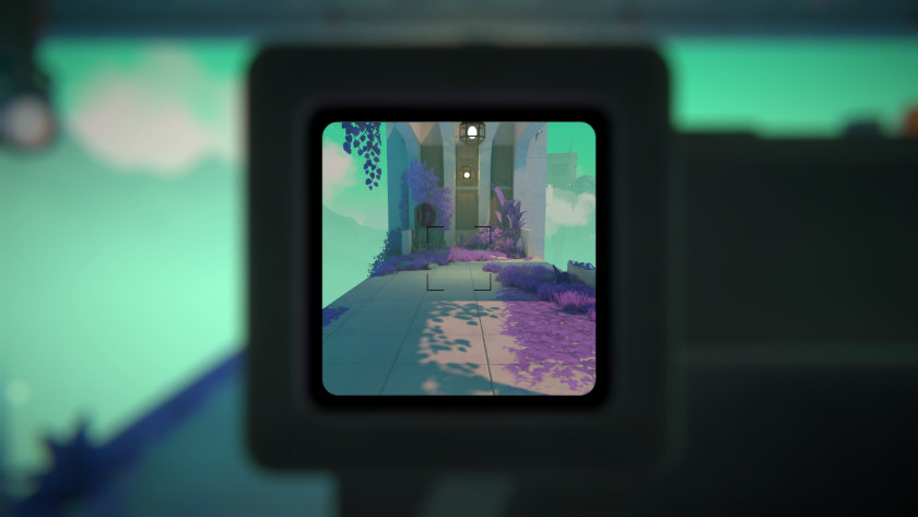 Through a Viewfinder of a camera, there is a long platform.