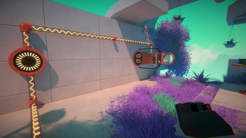 A teleporter is sideways on the way and connects to a timer.