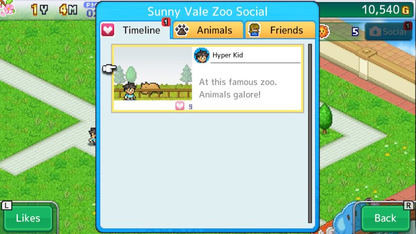 The social media menu with a posted picture of a capybara and comment “At this famous zoo. Animals galore!”
