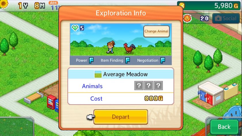 The exploration info window with your character and a chicken.