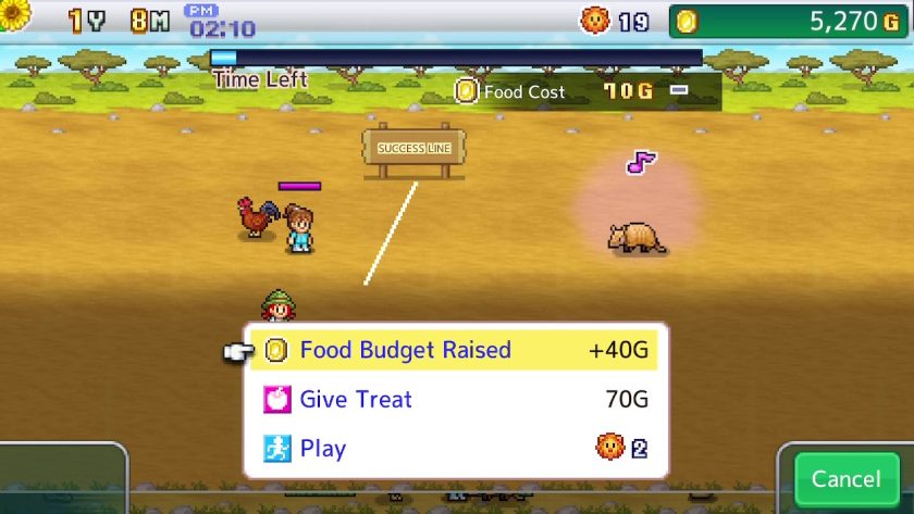 Exploration mini-game window with an armadillo heading towards the success line.