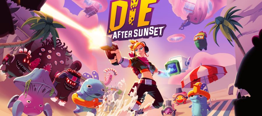 The game title the lead character April is all smiles with various cute aliens surrounding her
