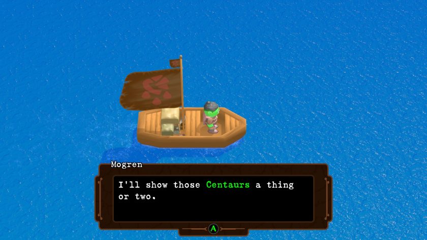 The main character sailing in a boat