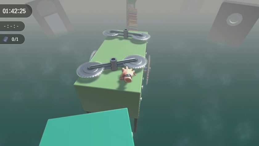 The hand navigating through buzzsaws or saw blades as the game calls them
