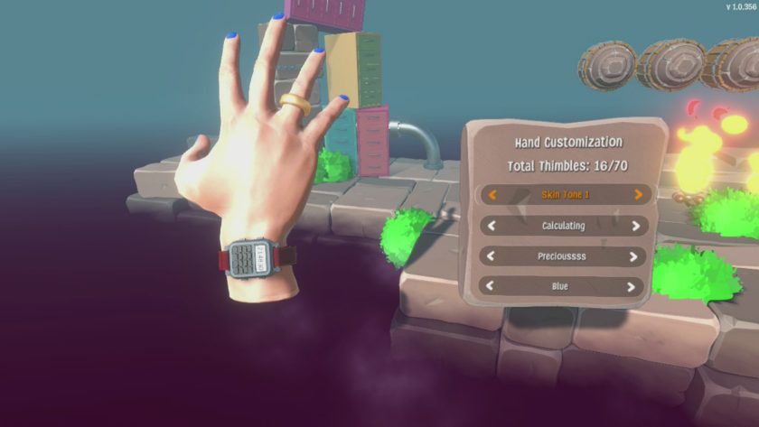 A cosmetic screen where you can choose your hands colour, watch, ring and finger nail colour