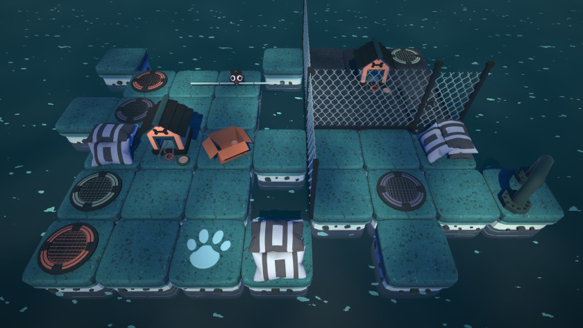 A level with two chain link fences has several blocks in the way of bringing along the stick.