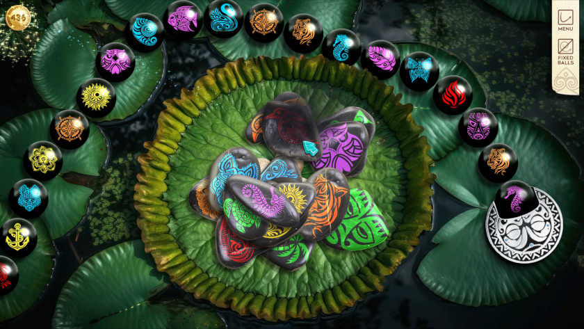 A line of balls with pictures on them snakes across the screen.