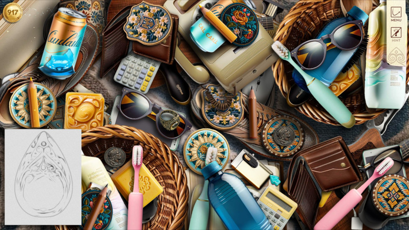 A collection of odd items is piled on the screen.