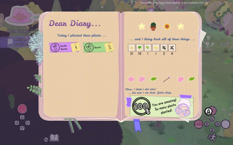 A pop-up window displays the stats of a level completion.