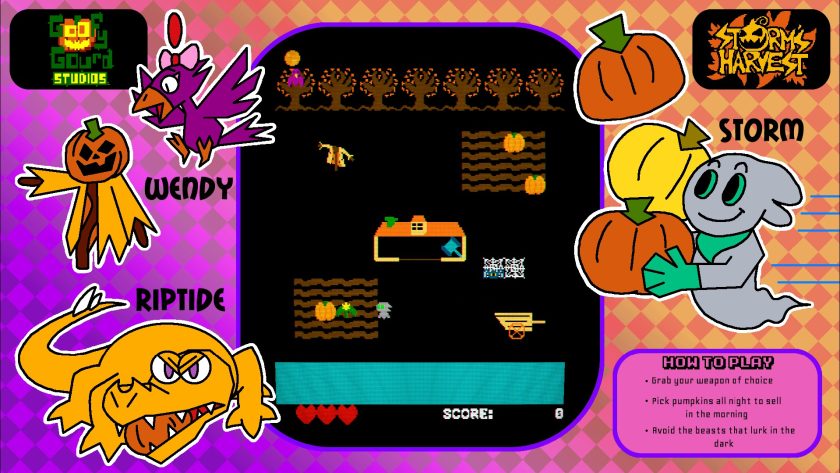 The game screen the ghost storm can be seen attempting to collect pumpkins