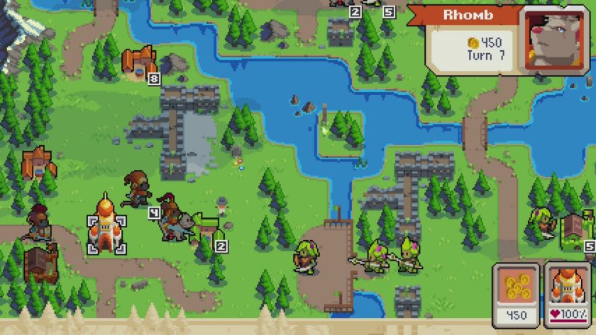 The game map with multiple enemy and ally units on it