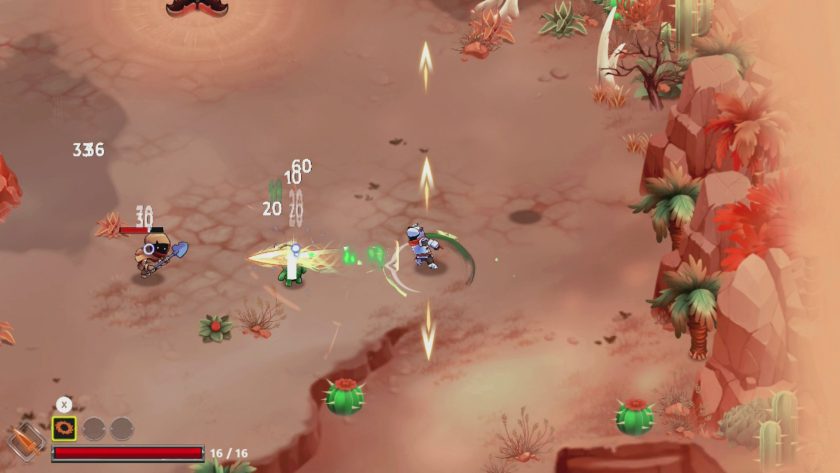 King Arthur fighting some minions in a desert