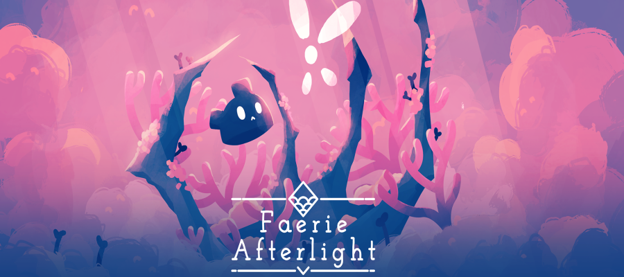 Promotional image for Faerie Afterlight showing a stylised fairy in amongst pink tinged tree branches. Published on LadiesGamers