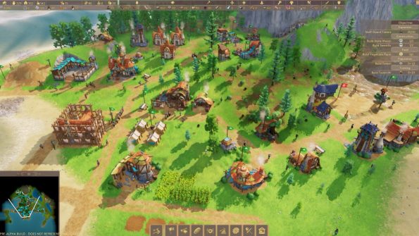image shows a village being built on a grassy hill 