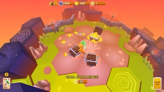 image shows the character collecting gold.