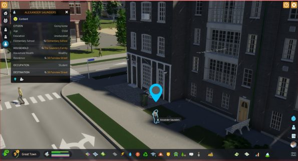 The image of Cities: Skylines II shows a young boy walkinhg along the street. 