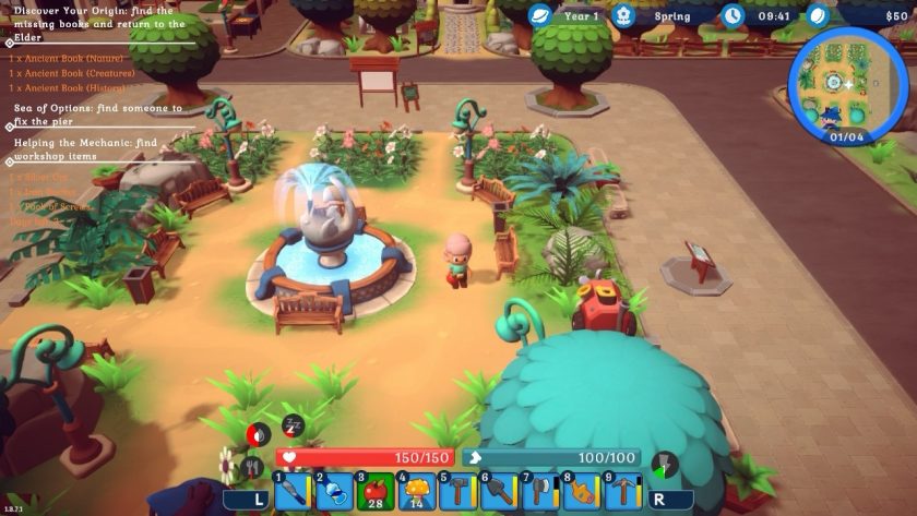 The park in the middle of town, with flower beds and a lovely fountain. 