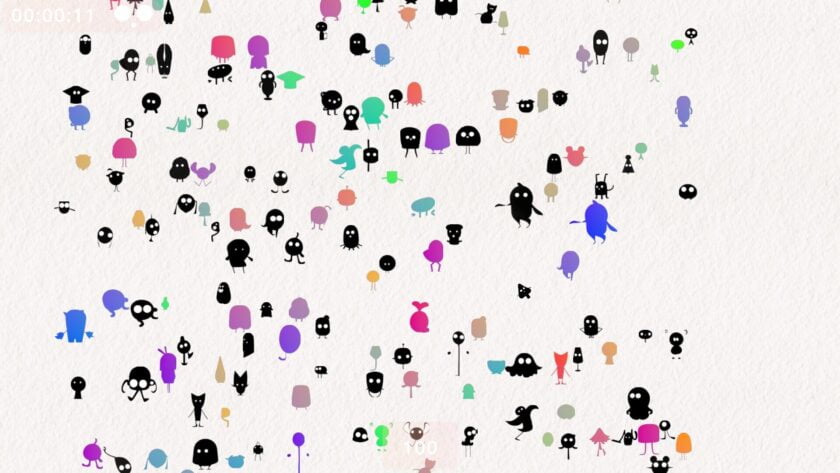 An overview of the Doodles and their multi-coloured outlines in Doodle Harmony. At first it's hard to match the right ones, but some pop out to you instantly