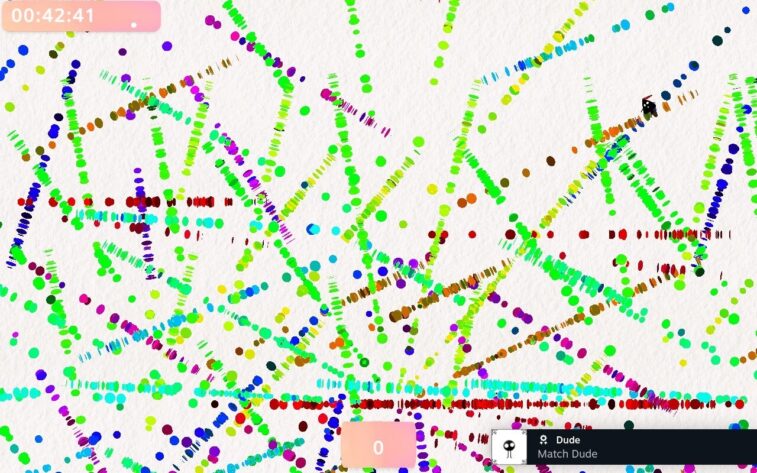 Doodle Harmony A celebration on screen with multi coloured dotted lines after matching them all. 